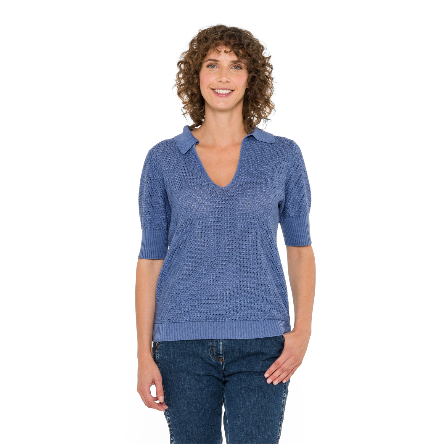 Ajour-Poloshirt aus Leinen und TENCEL™ Lyocell Ajour-Poloshirt aus Leinen und TENCEL™ Lyocell
