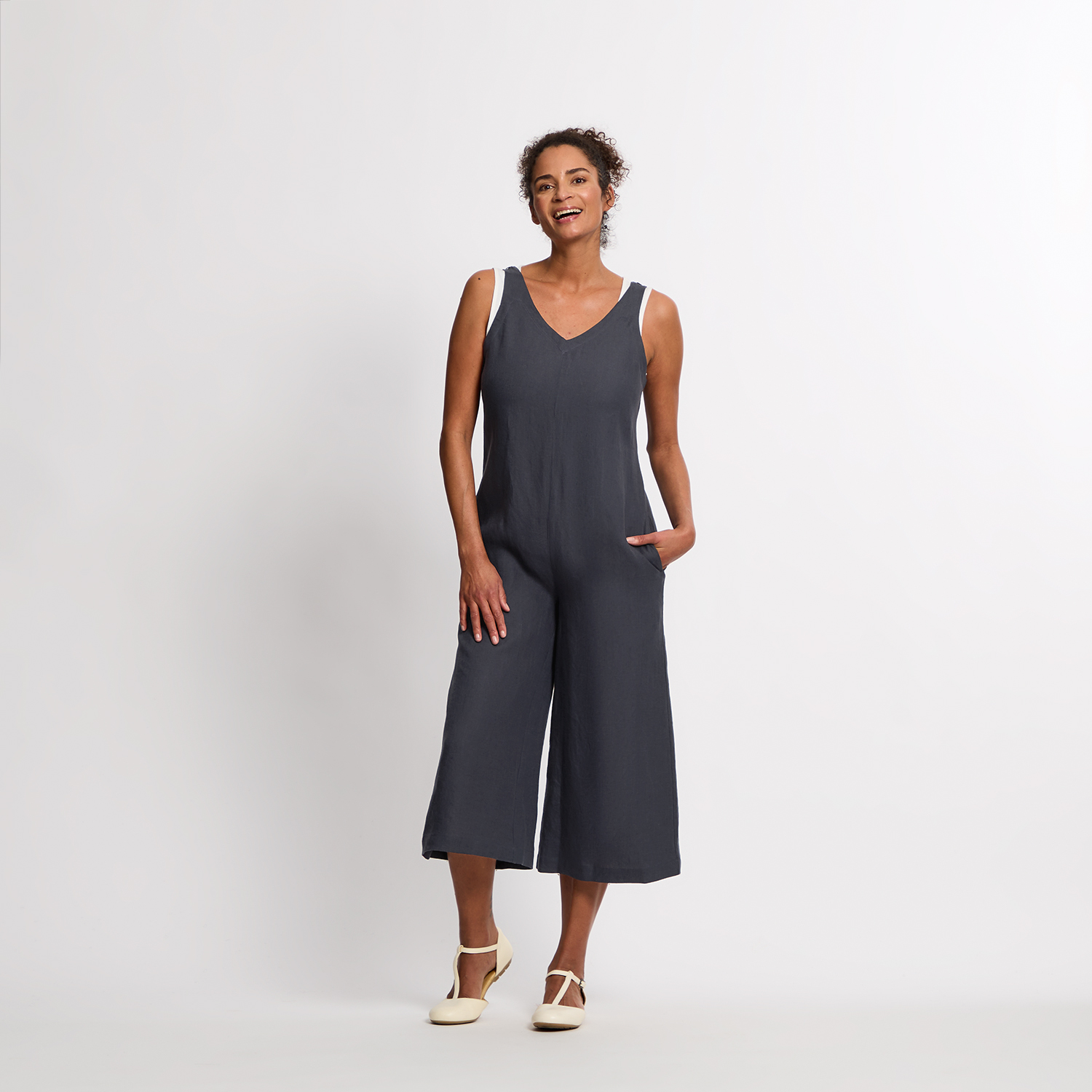 Leinen-Overall mit Trägern aus reinem Leinen