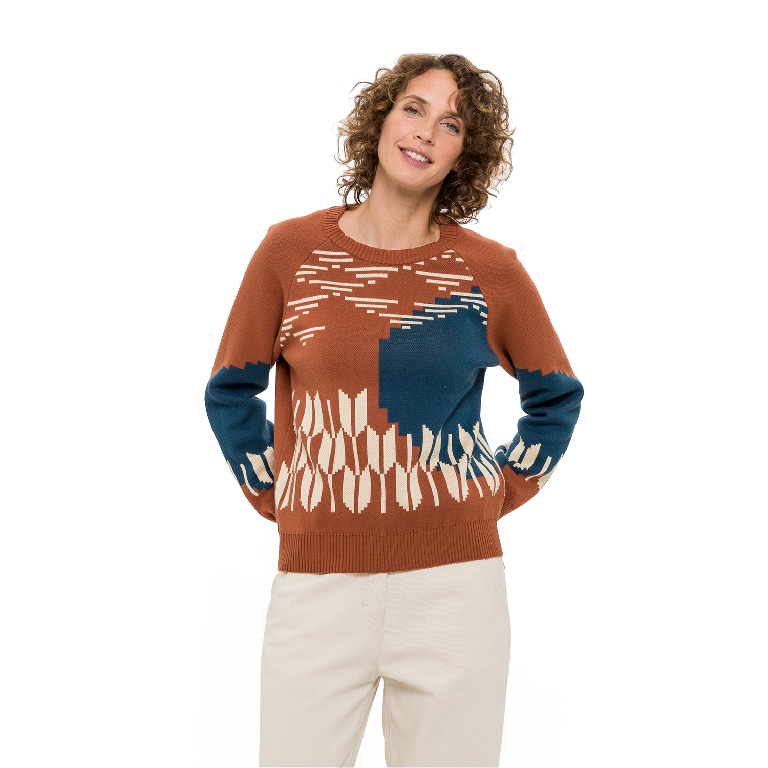 Jacquard-Pullover aus Bio-Baumwolle mit Merinowolle