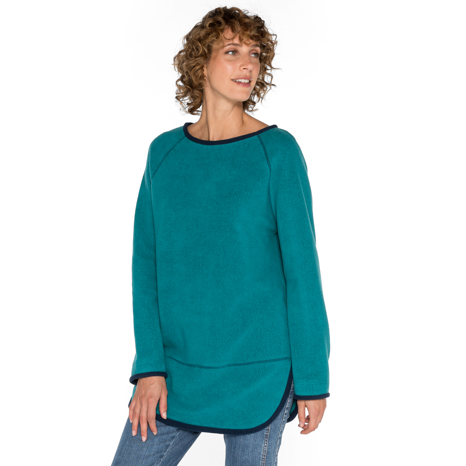 Fleece-Pullover mit Kontrastkanten aus reiner Bio-Baumwolle Fleece-Pullover mit Kontrastkanten aus reiner Bio-Baumwolle